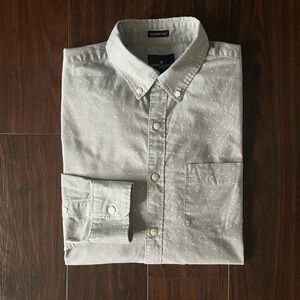American Eagle Outfitters Light Gray Button-Down Shirt